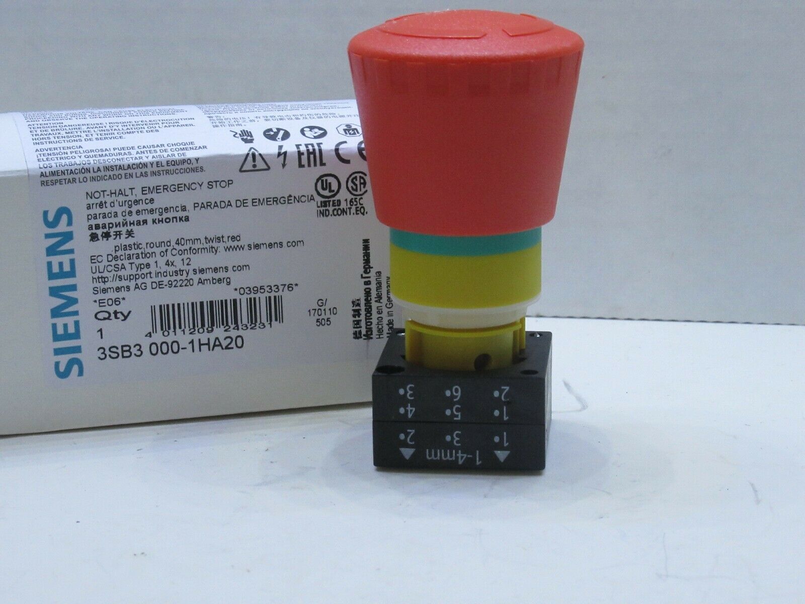 1PC New Siemens 3SB3 000-1HA20 Emergency Stop Switch 3SB30001HA20 Free Ship