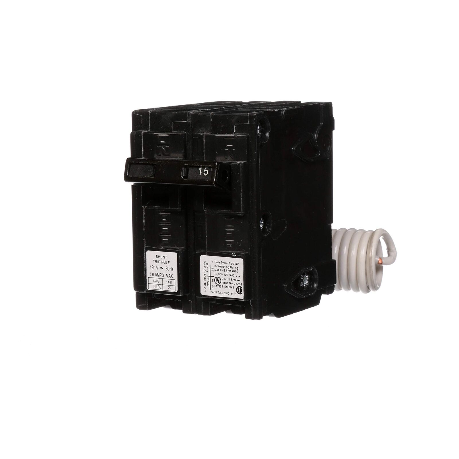 Siemens Q11500S01 120-Volt type MP-T 15-Amp Circuit Breaker with 120-Volt Shu...