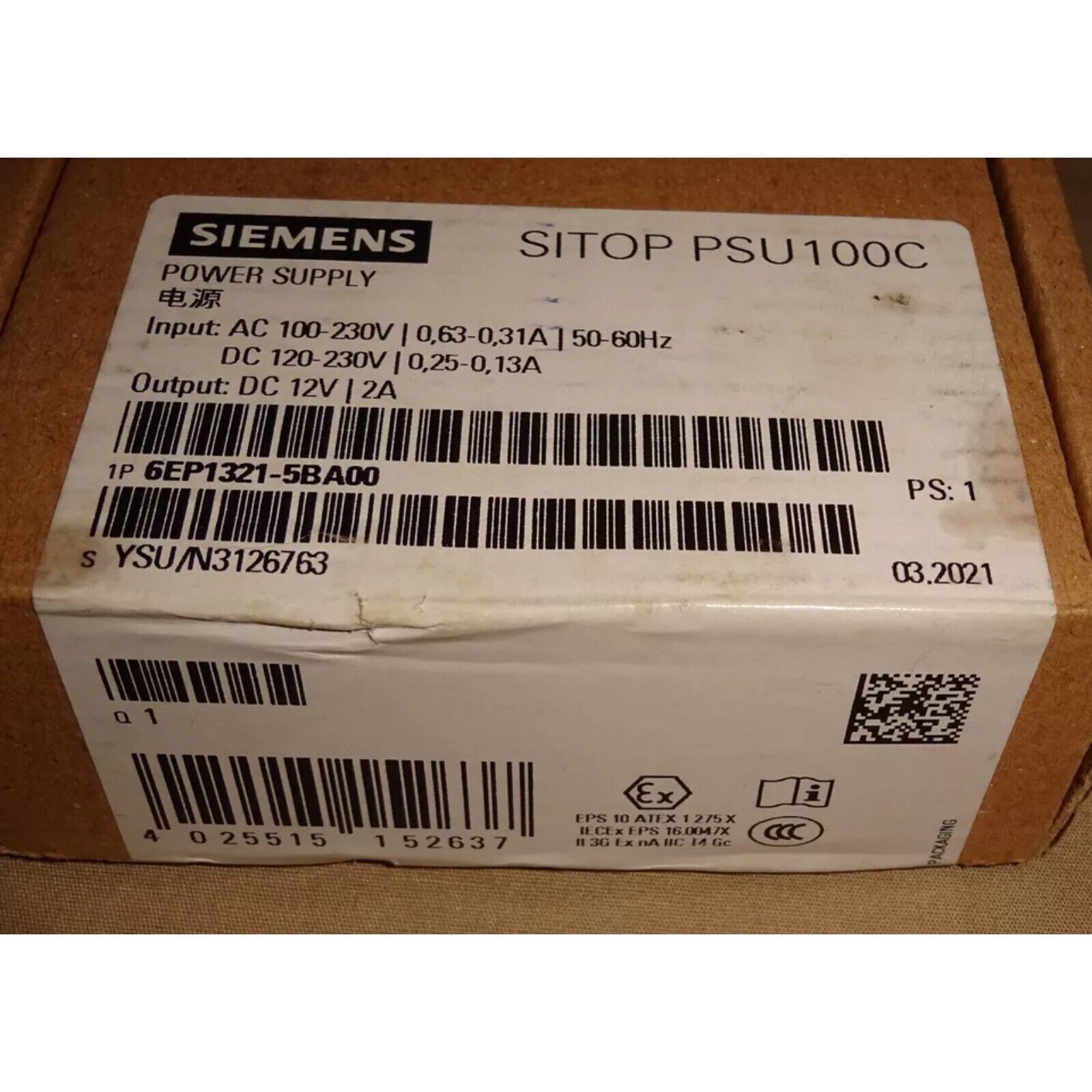 New Siemens SITOP PSU100C stabilized power supply 6EP1321-5BA00 6EP13215BA00