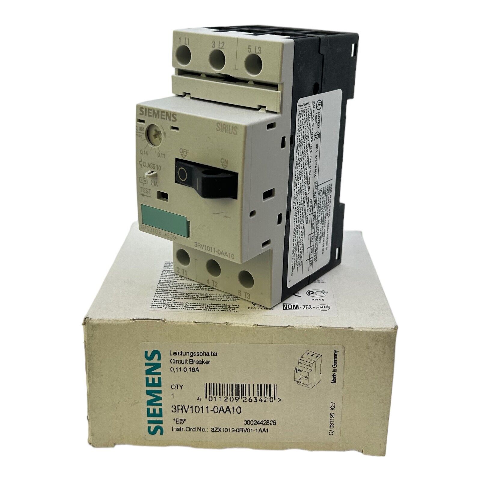 Siemens 3RV1011-0AA10 Circuit Breaker 50/60Hz Switch Button Switch