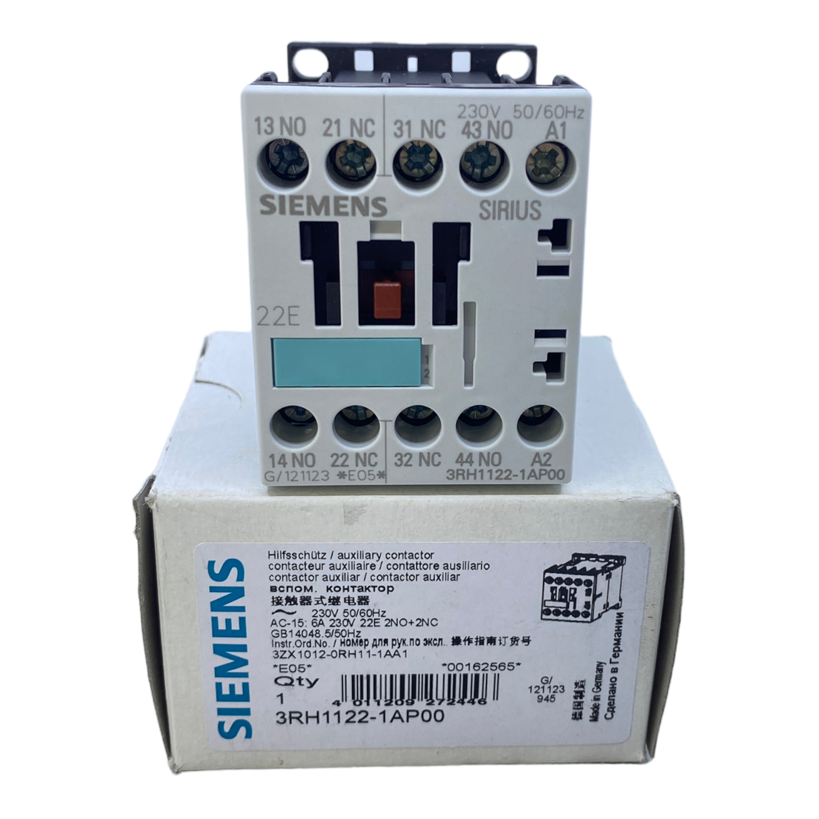 Siemens 3RH1122-1AP00 Auxiliary Relay For Industrial Use 230VAC 50/60Hz 2S+2Ö