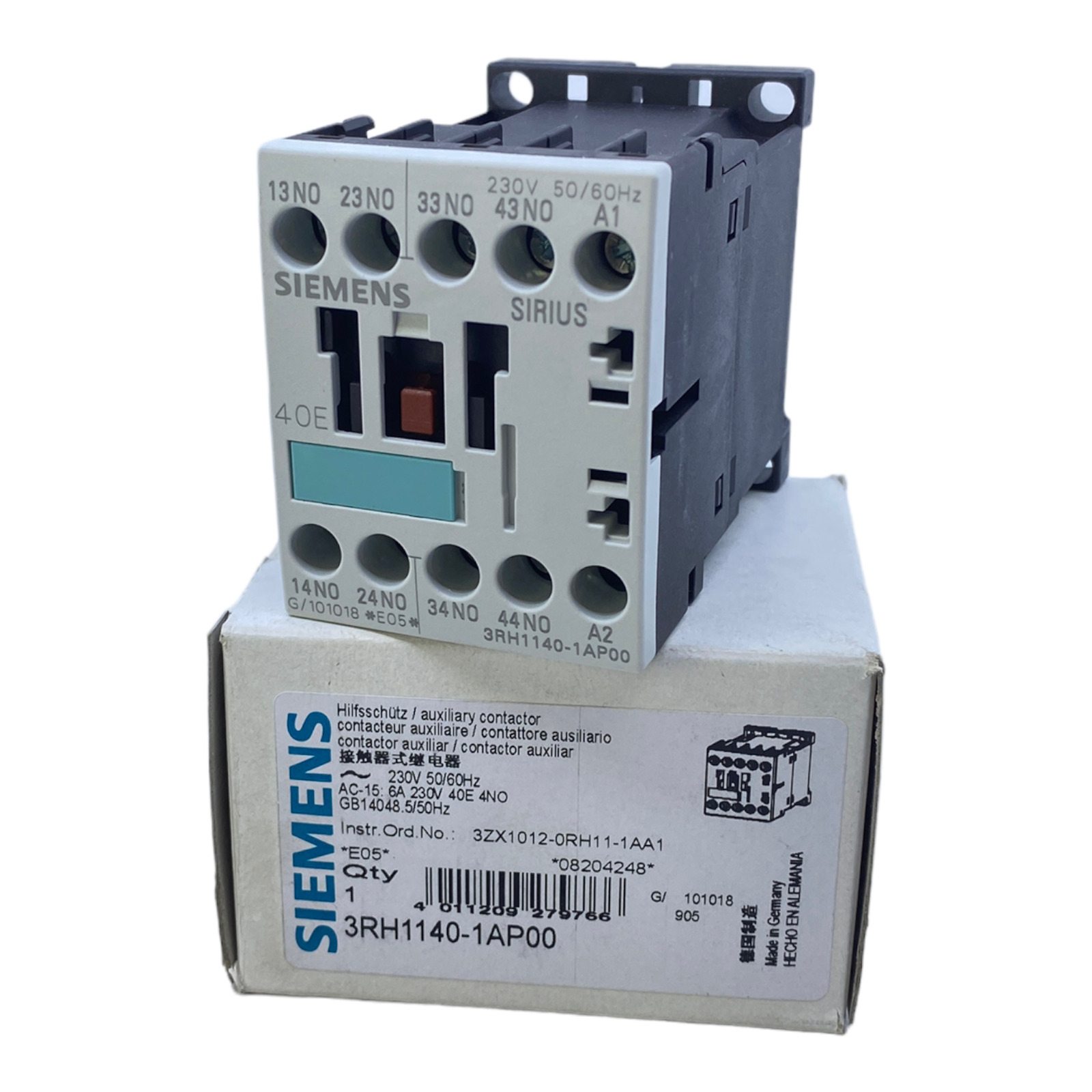 Siemens 3RH1140-1AP00 Auxiliary Relay For Industrial Use 230V AC 50/60Hz 4S S