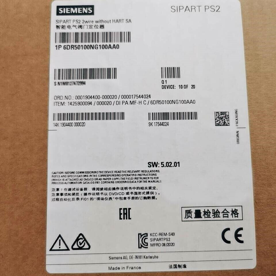 6DR5010-0NG10-0AA0 NEW SIEMENS Electropneumatic Positioner Original