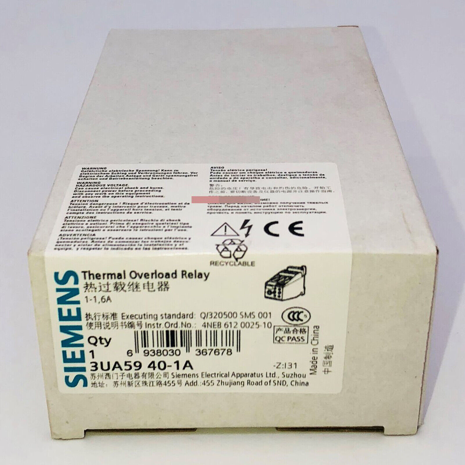 1PC NEW Siemens Thermal overload relay 3UA5940-1A 3UA5 940-1A 1-1.6A