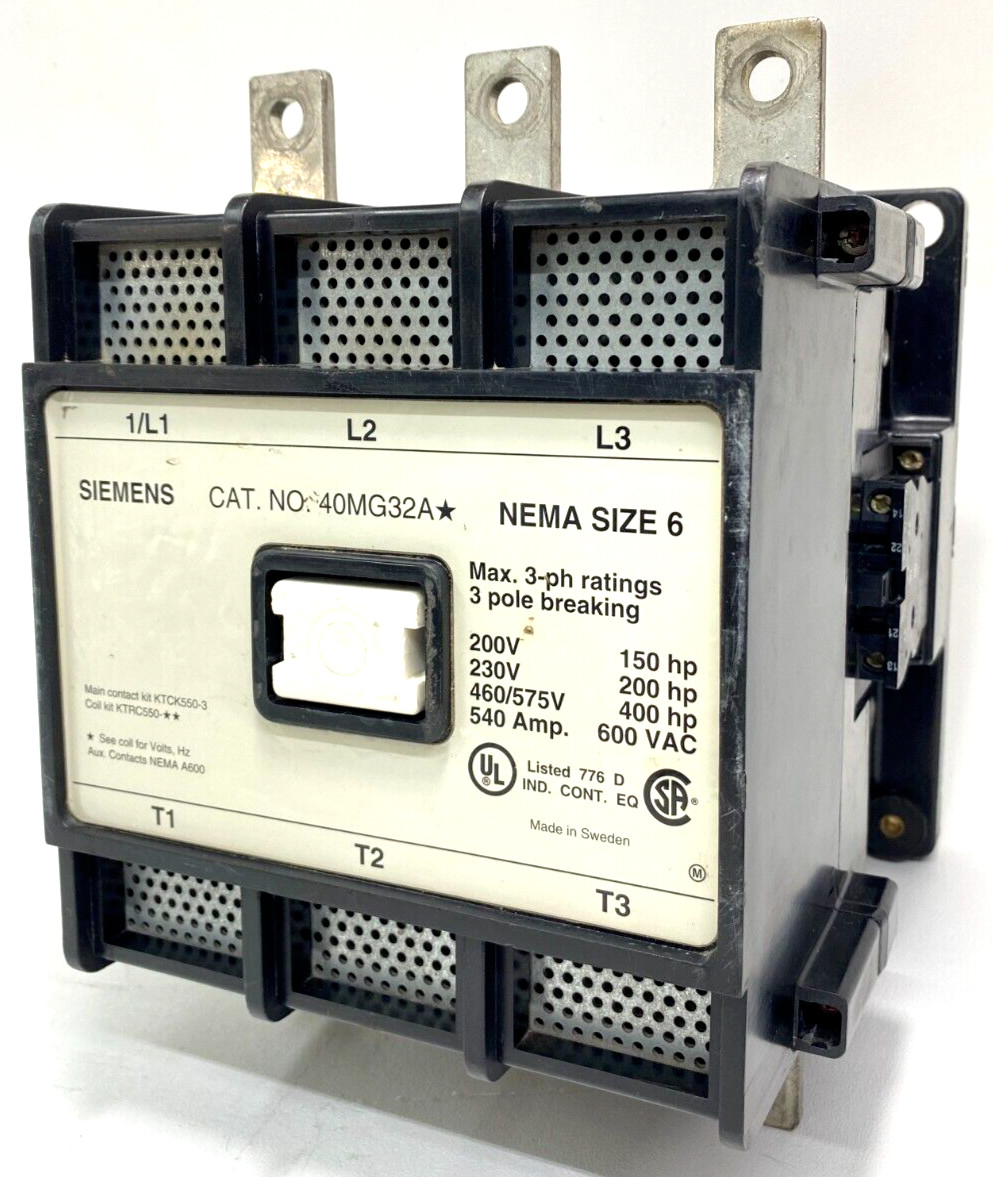 Siemens 40MG32A* 40MG32A 400HP 540A 3P 600V 100kA NEMA Size 6 Contactor
