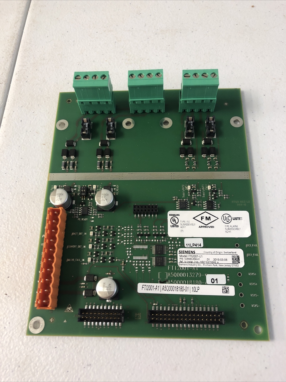 Siemens FTI2001-U1 Fire Alarm Terminal Board S54400-A58-A1 Untested