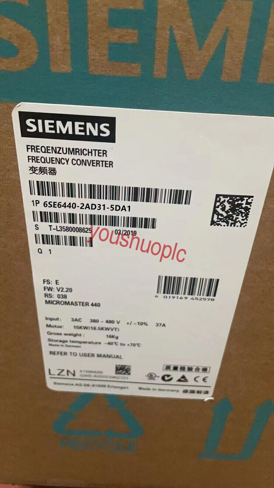 6SE6440-2UD31-5DA1 1PCS NEW Sealed SIEMENS MICROMASTER 440 6SE6440-2UD31-5DA1