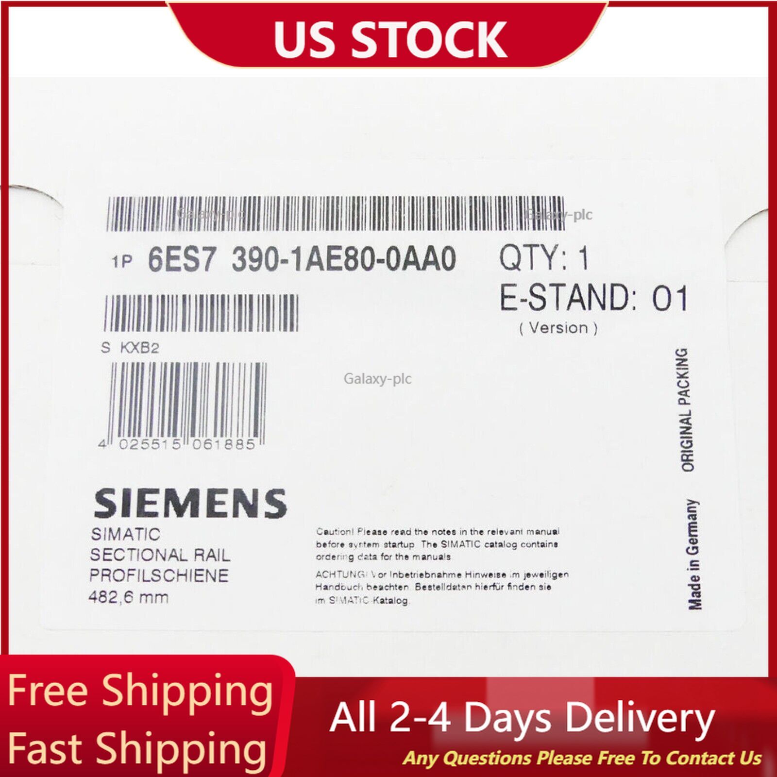 New Siemens SIMATIC S7-300, mounting rail 6ES7390-1AE80-0AA0 6ES73901AE800AA0