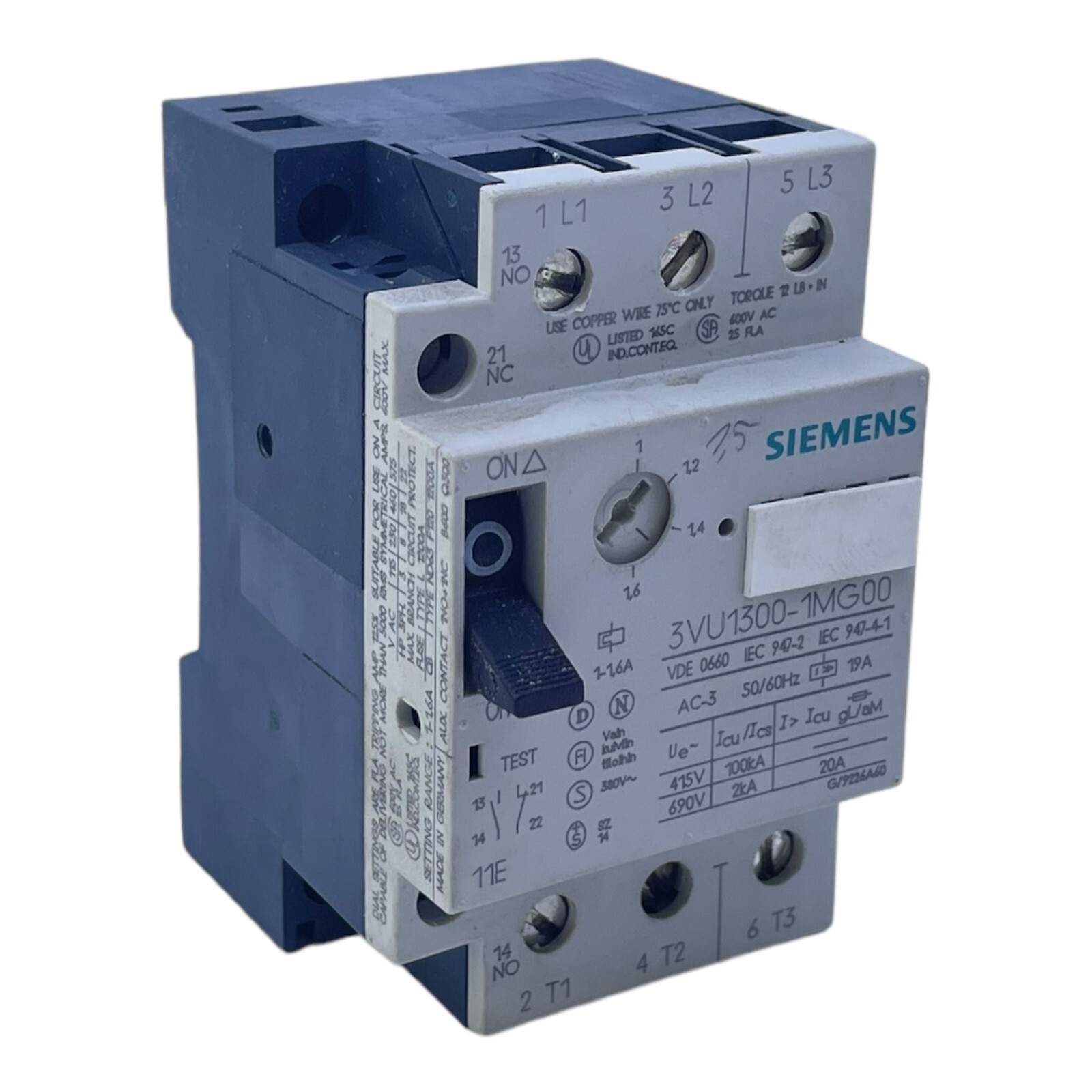 Siemens 3VU1300-1MG00 Circuit Breaker 50/60Hz 19A