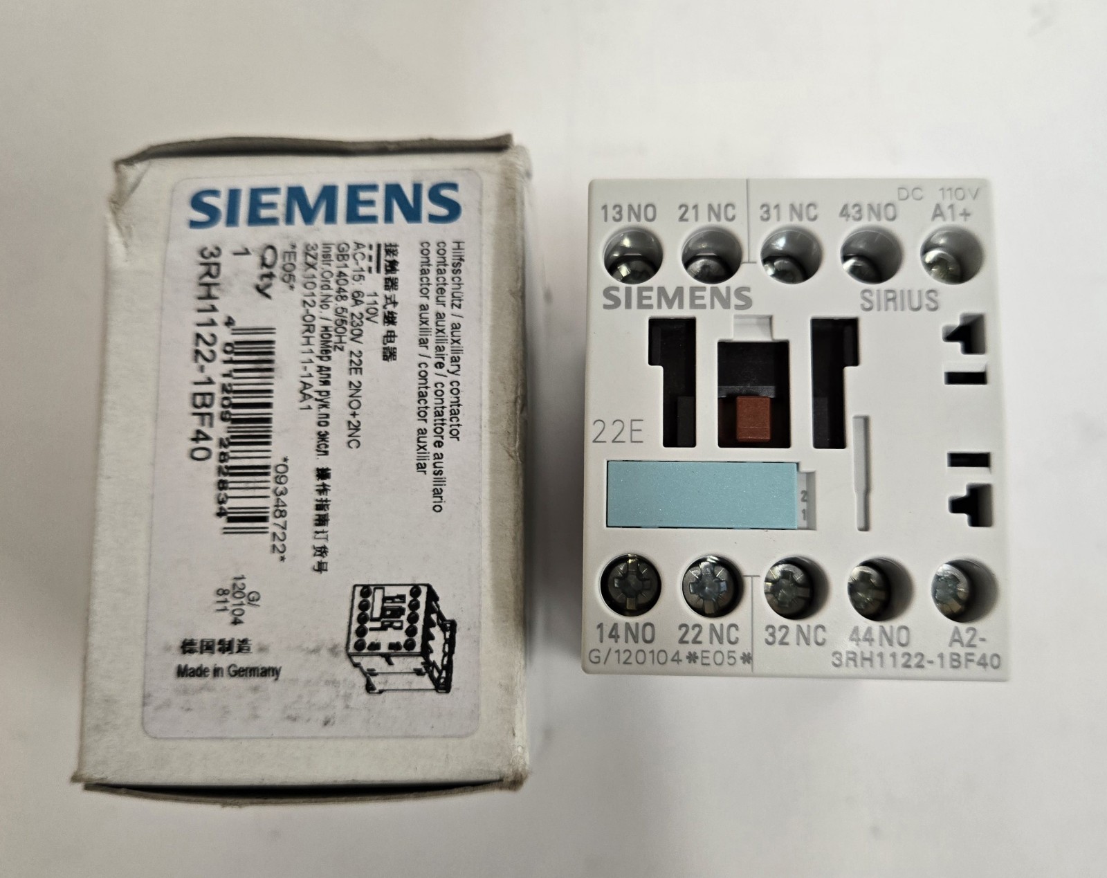 SIEMENS AUXILIARY CONTACTOR 3RH1122-1BF40.