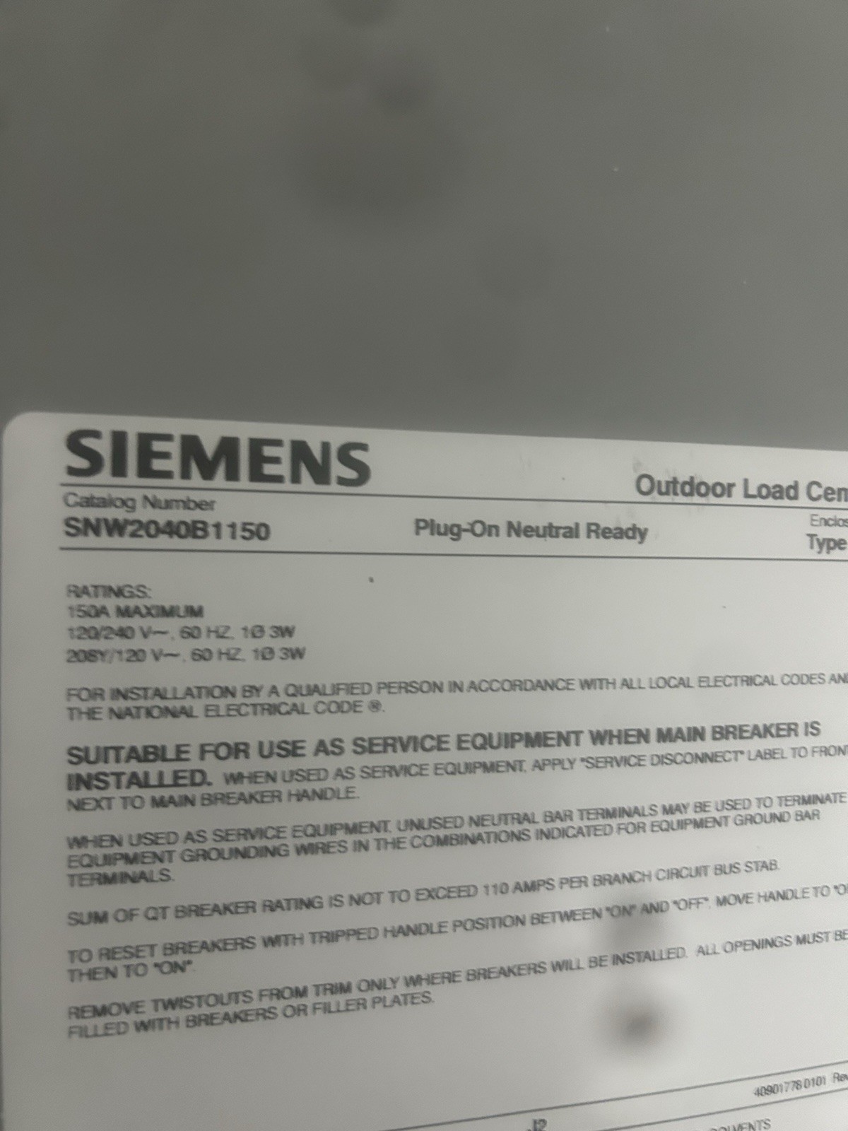 Siemens Breaker Boxes 150 Amp 20-Space 40-Circuit Indoor Main Breaker Plug-On