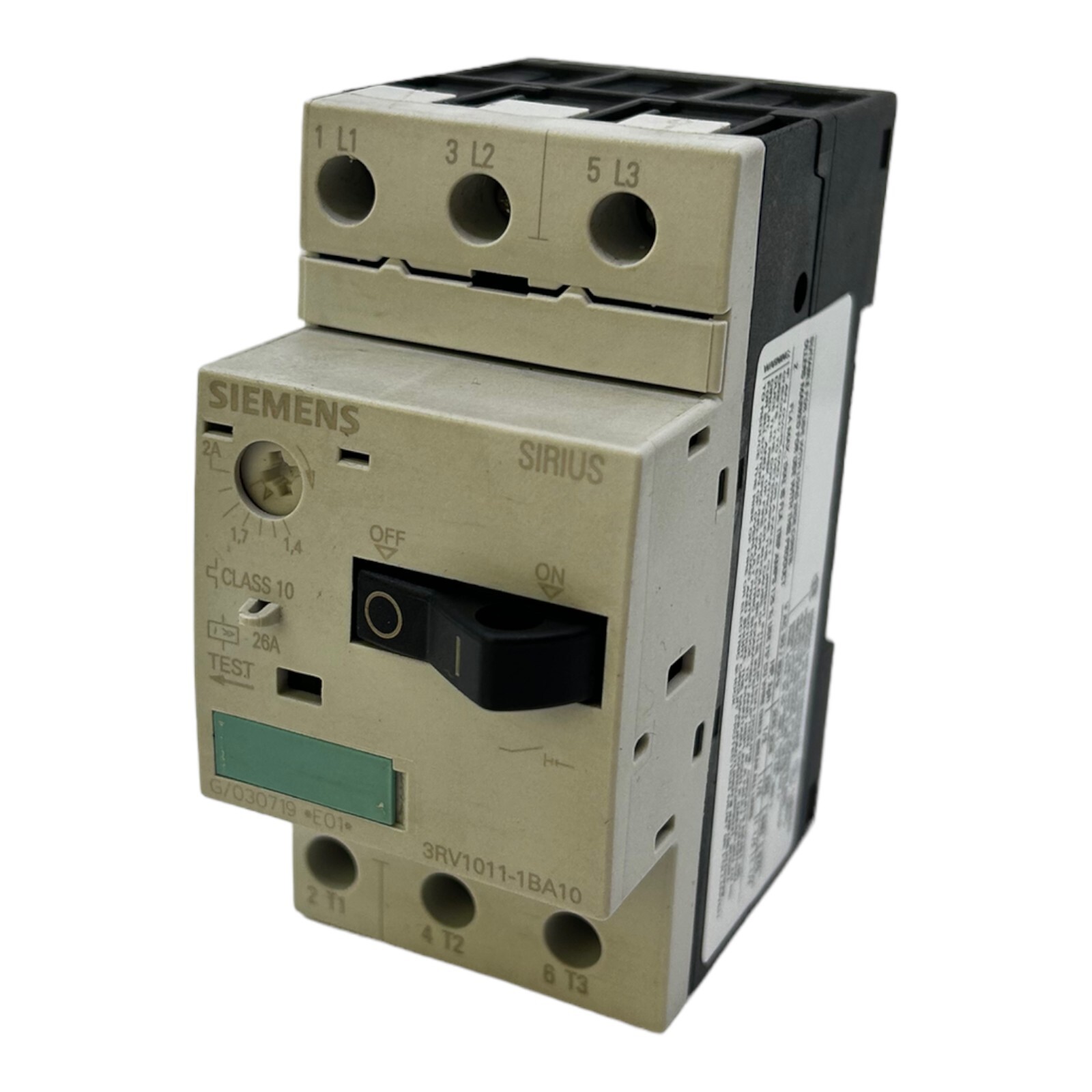 Siemens 3RV1011-1BA10 Circuit Breaker 20-690V 26A 50/60Hz Switch