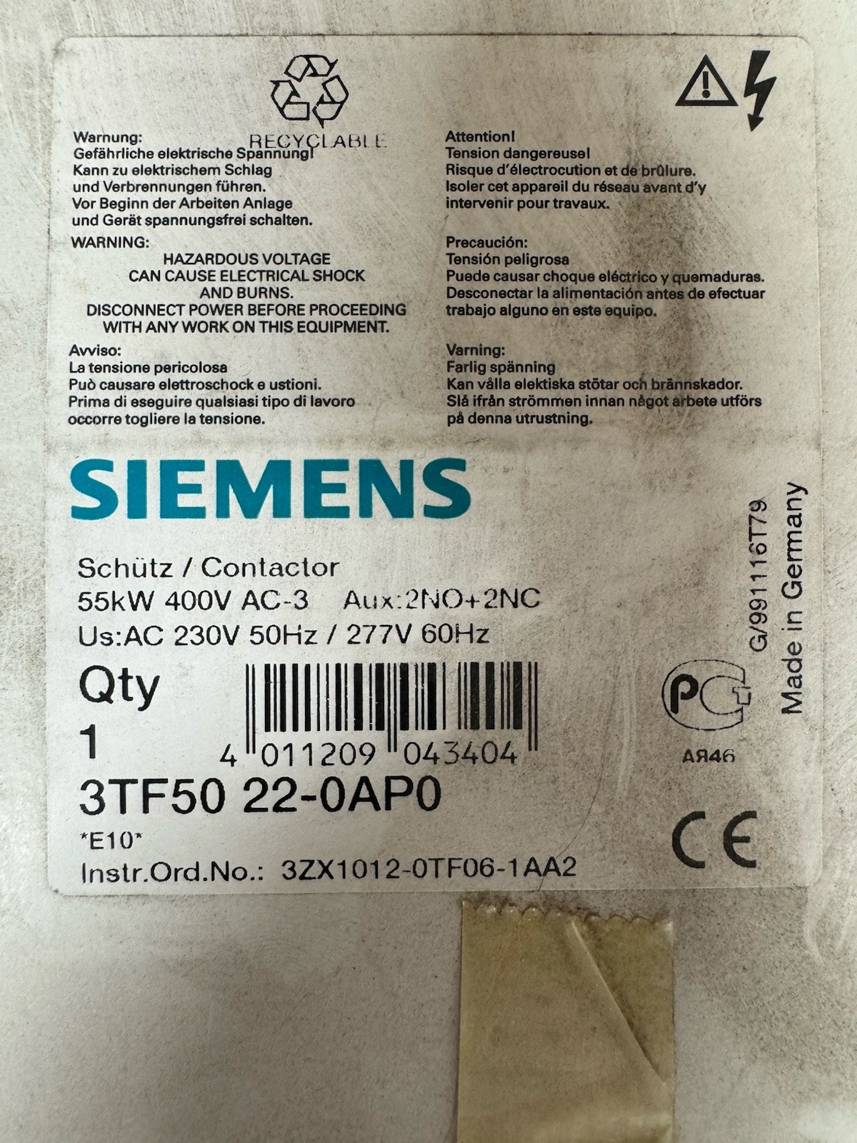 3TF5022-0AP0 SIEMENS INDUSTRIAL CONTROLS IEC CONTACTORS Brand New Free Shipping
