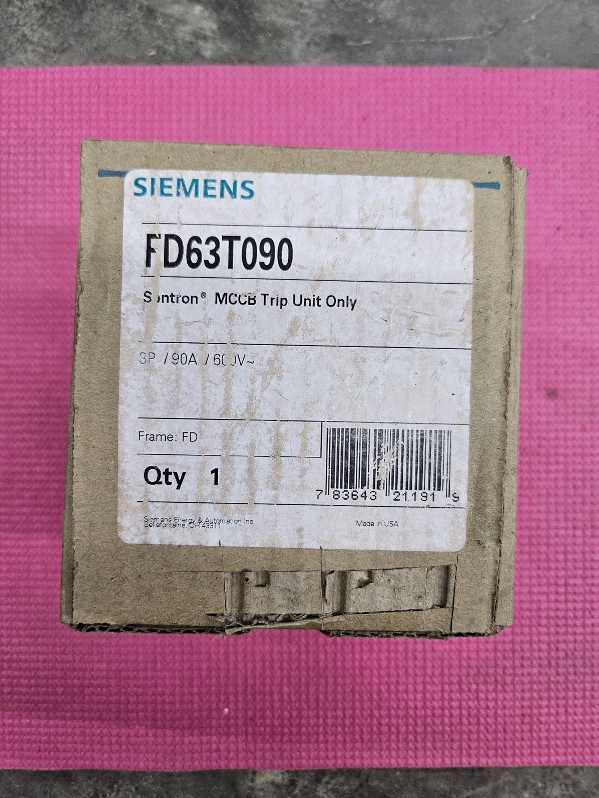 FD63T090 SIEMENS 3 POLE 90A 600VAC  TRIP UNIT
