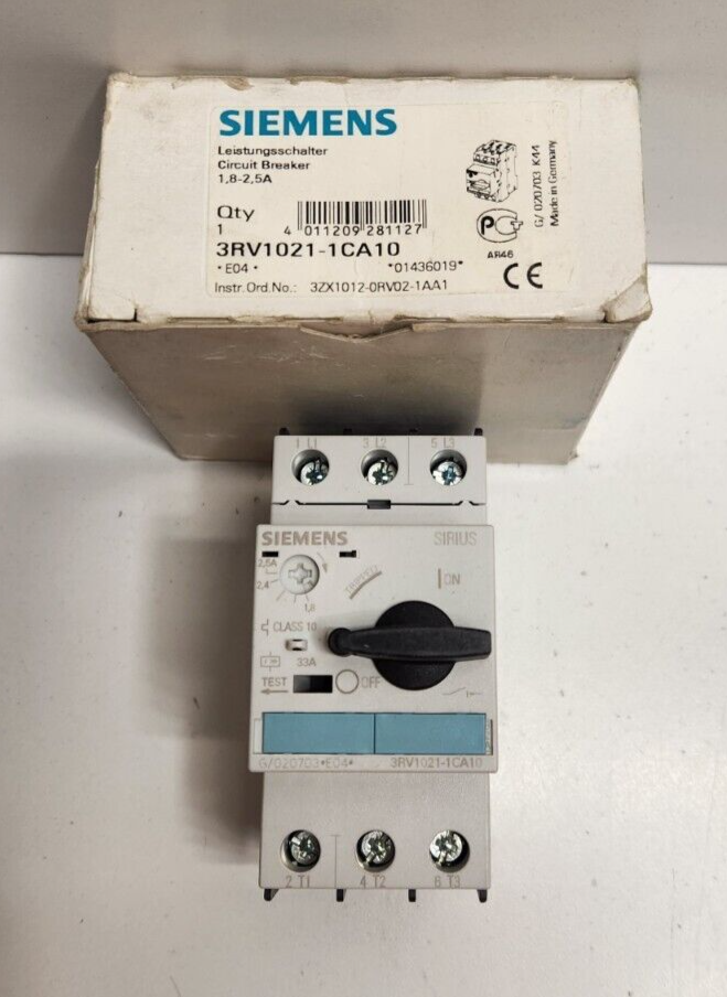 NEW OLD STOCK! SIEMENS 1.8-2.5A 690V 3-POLE CIRCUIT BREAKER 3RV1021-1CA10