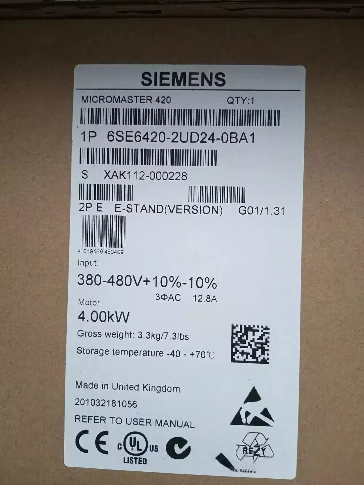 Brand New Siemens 6SE6 420-2UD24-0BA1 / 6SE6420-2UD24-0BA1