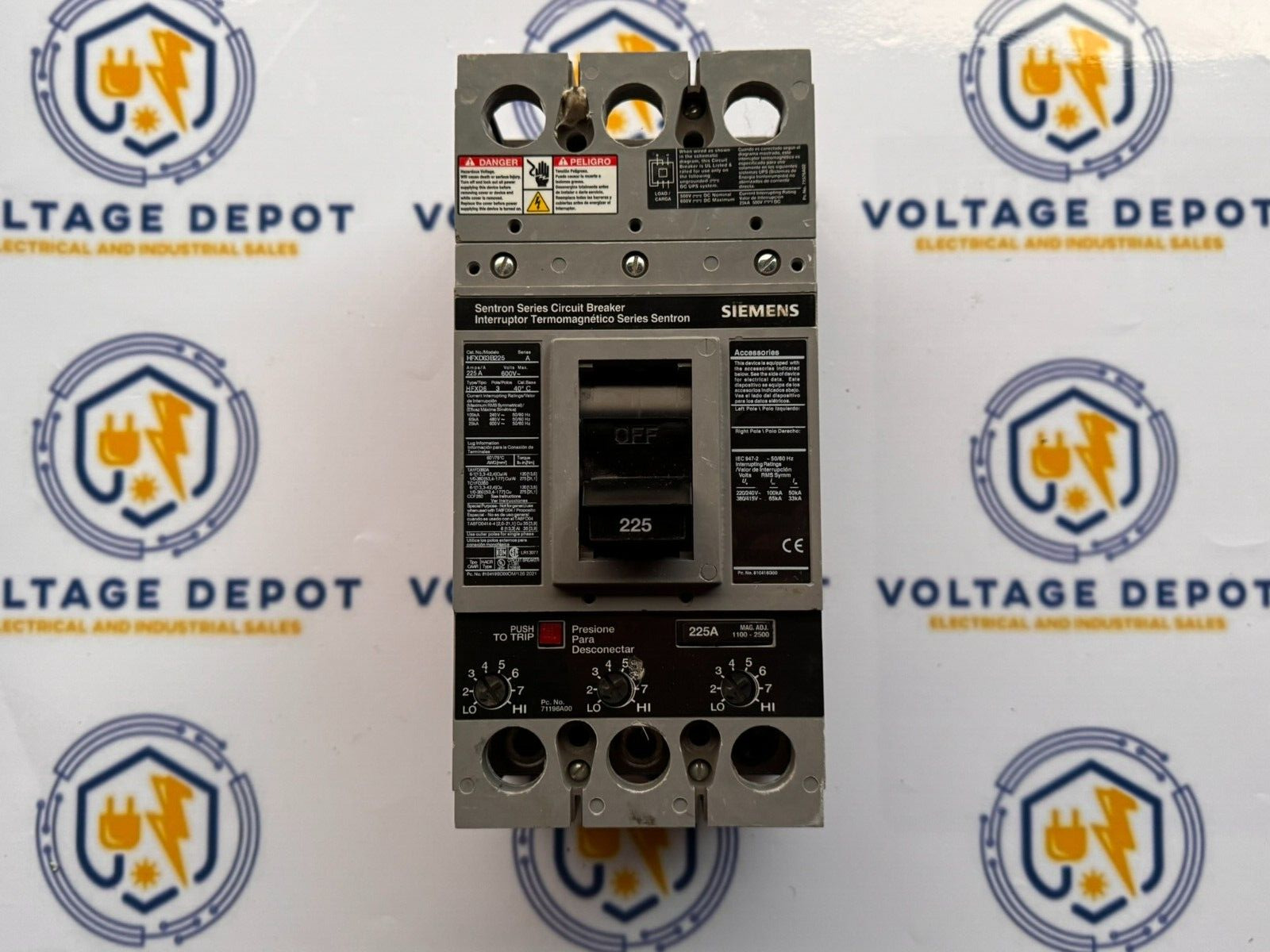 SIEMENS HFXD63B225 225A 600V 65kA@480V 3P SENTRON SERIES CIRCUIT BREAKER - wrnty