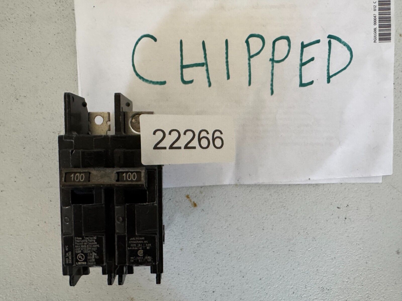 Siemens BQ2B100L Double 2 Pole 100 Amp Lug In/Lug Out Breaker "Chipped"