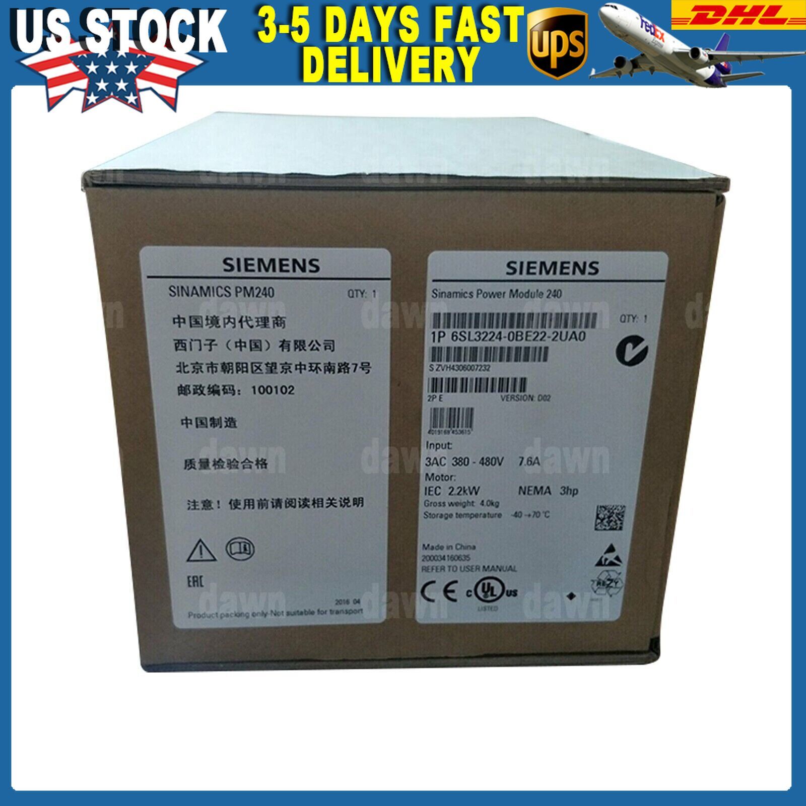 New Siemens 6SL3224-0BE22-2UA0 6SL3 224-0BE22-2UA0 G120 PM 240 Power Module