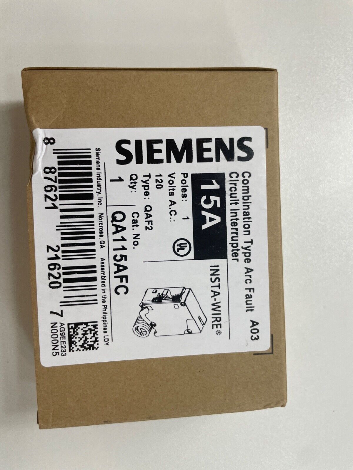 QA115AFC  SIEMENS 1P 15A AFCI ARC-FAULT CIRCUIT BREAKERS W/ PIGTAIL