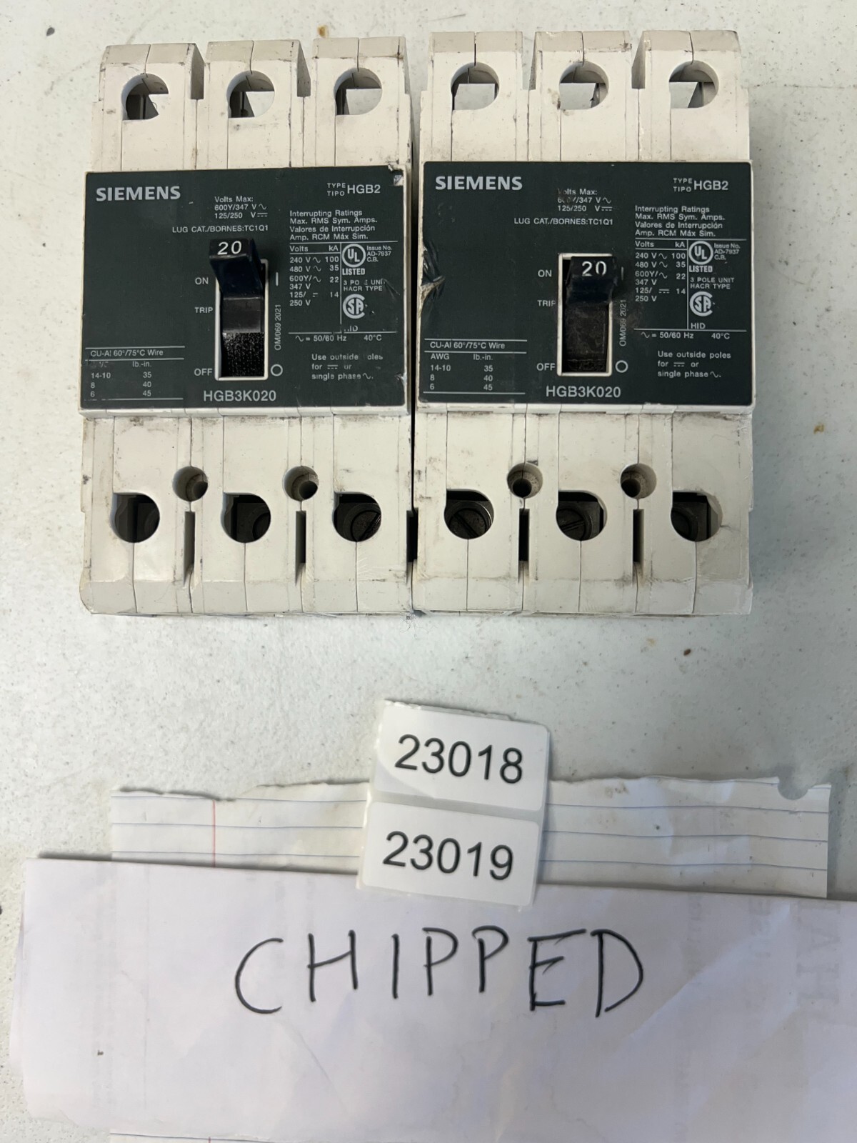 Siemens HGB3K020 Circuit Breaker 20 Amp 3 Pole 125/250 V