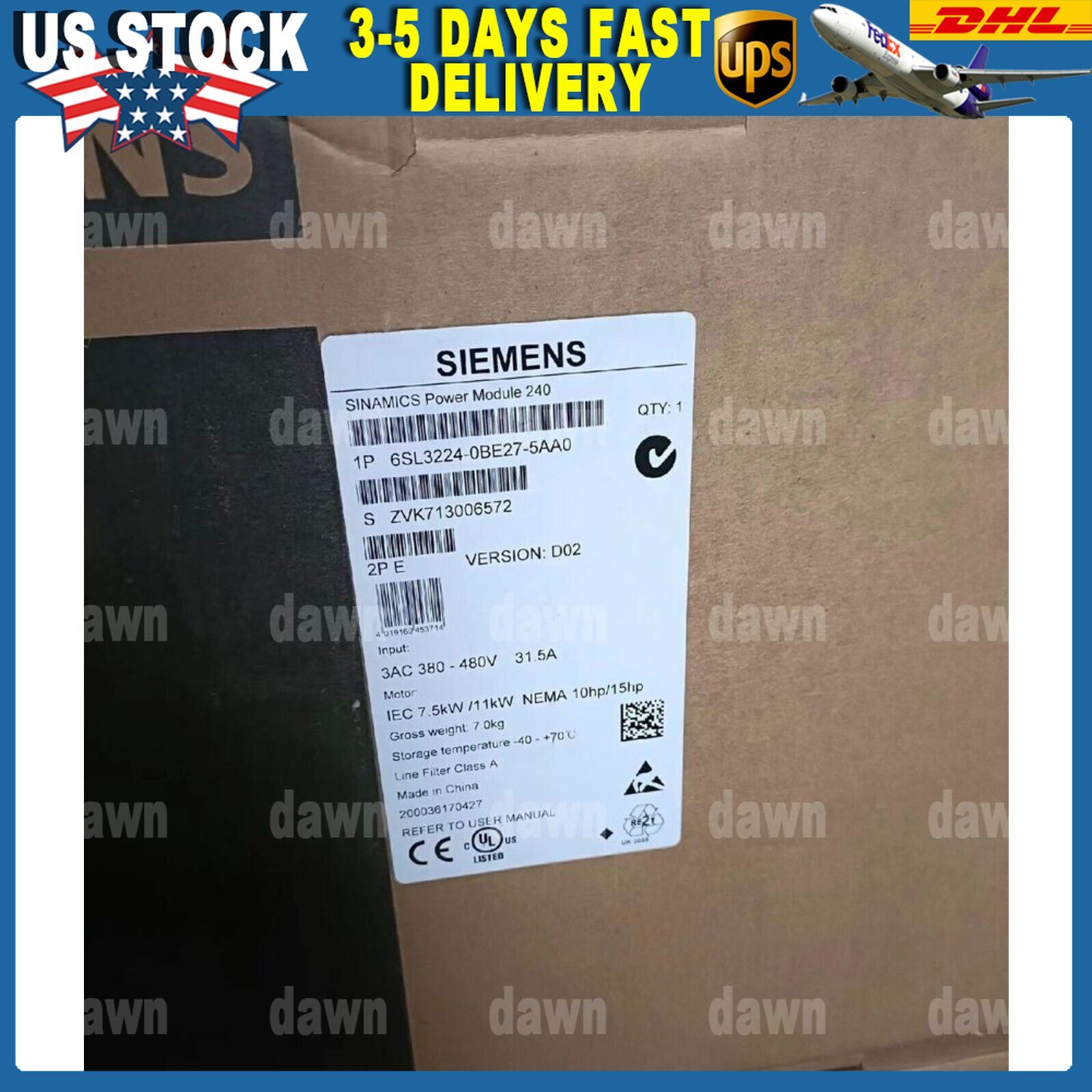 New Siemens 6SL3 224-0BE27-5AA0 6SL3224-0BE27-5AA0 G120 PM240 Power Module