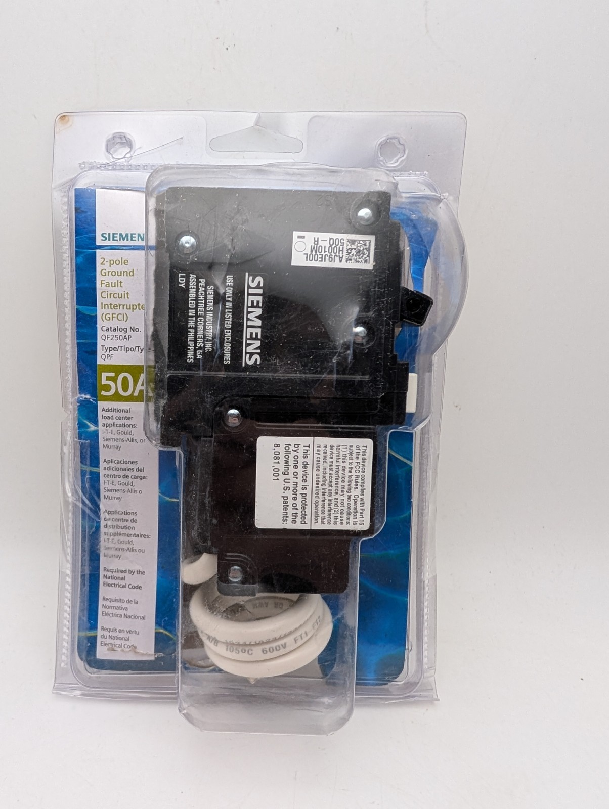 Siemens 50A 2-Pole Ground Fault Circuit Interrupter (GFCI) Type QPF QF250AP