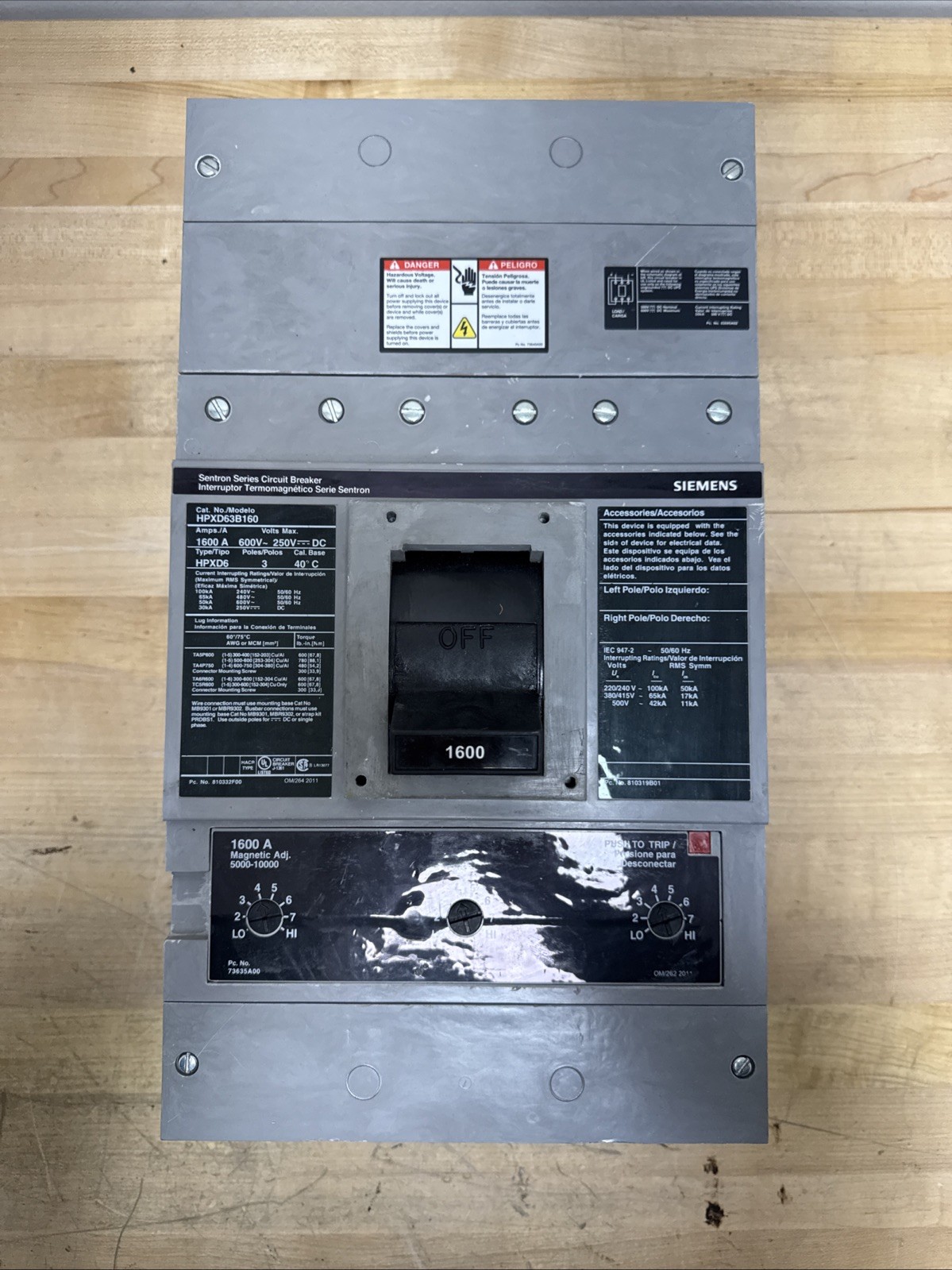 SIEMENS HPXD63B160 3 POLE 1600 AMP 480v HPXD6 CIRCUIT BREAKER