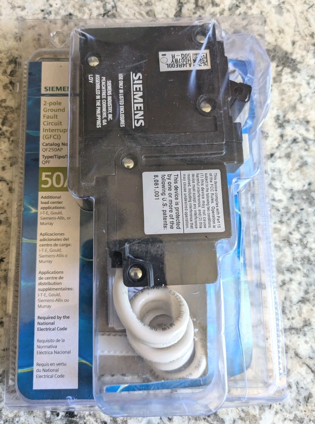 NEW - Siemens QF250AP 50 Amp 120/240 VAC 2 Pole Type QPF Plug-In GFCI Breaker