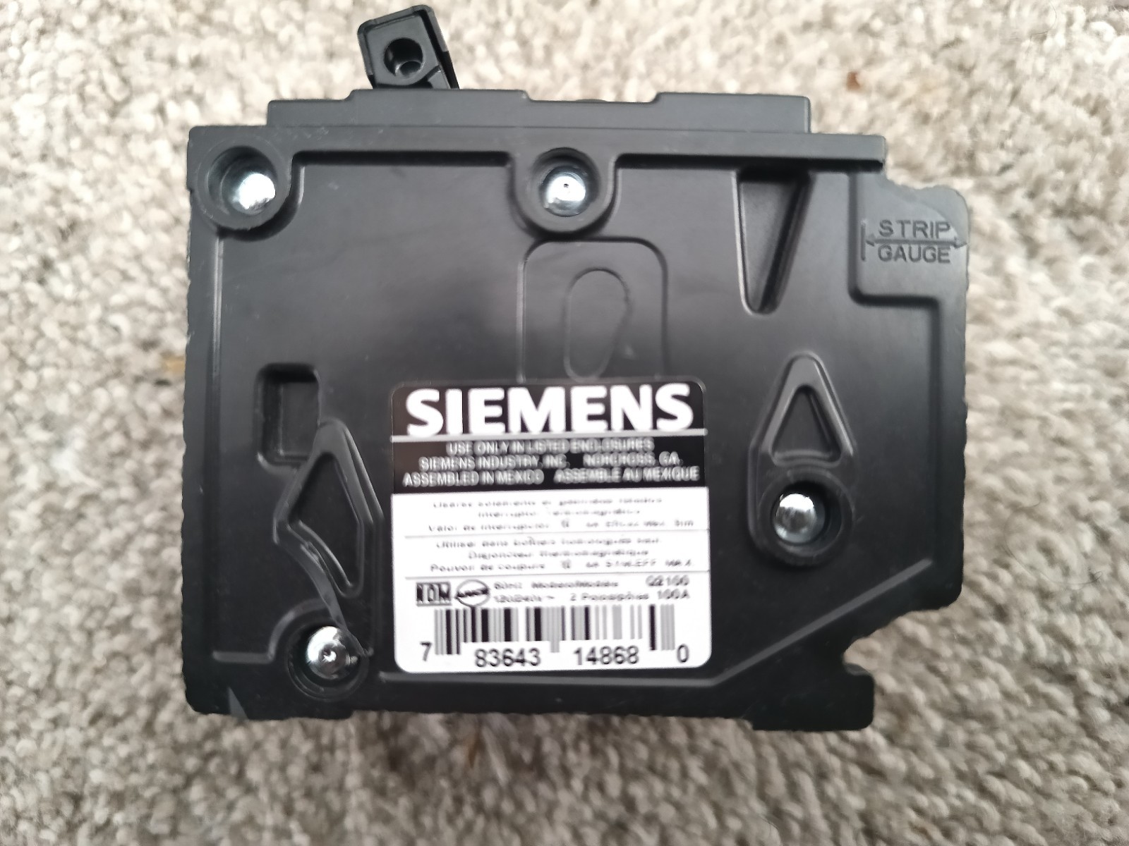 Siemens Q2100 Circuit Breaker | 100 Amps, 2 Pole, 240V