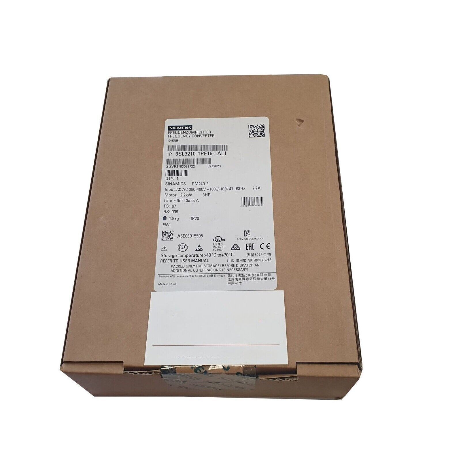 New Siemens SINAMICS PM240-2 with Filter 6SL3210-1PE16-1AL1 6SL3 210-1PE16-1AL1