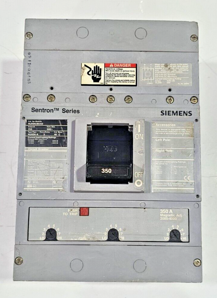 Siemens Sentron Series HJXD6-A HJXD63B350 Circuit Breaker 350A 3 Pole 600V 65KA