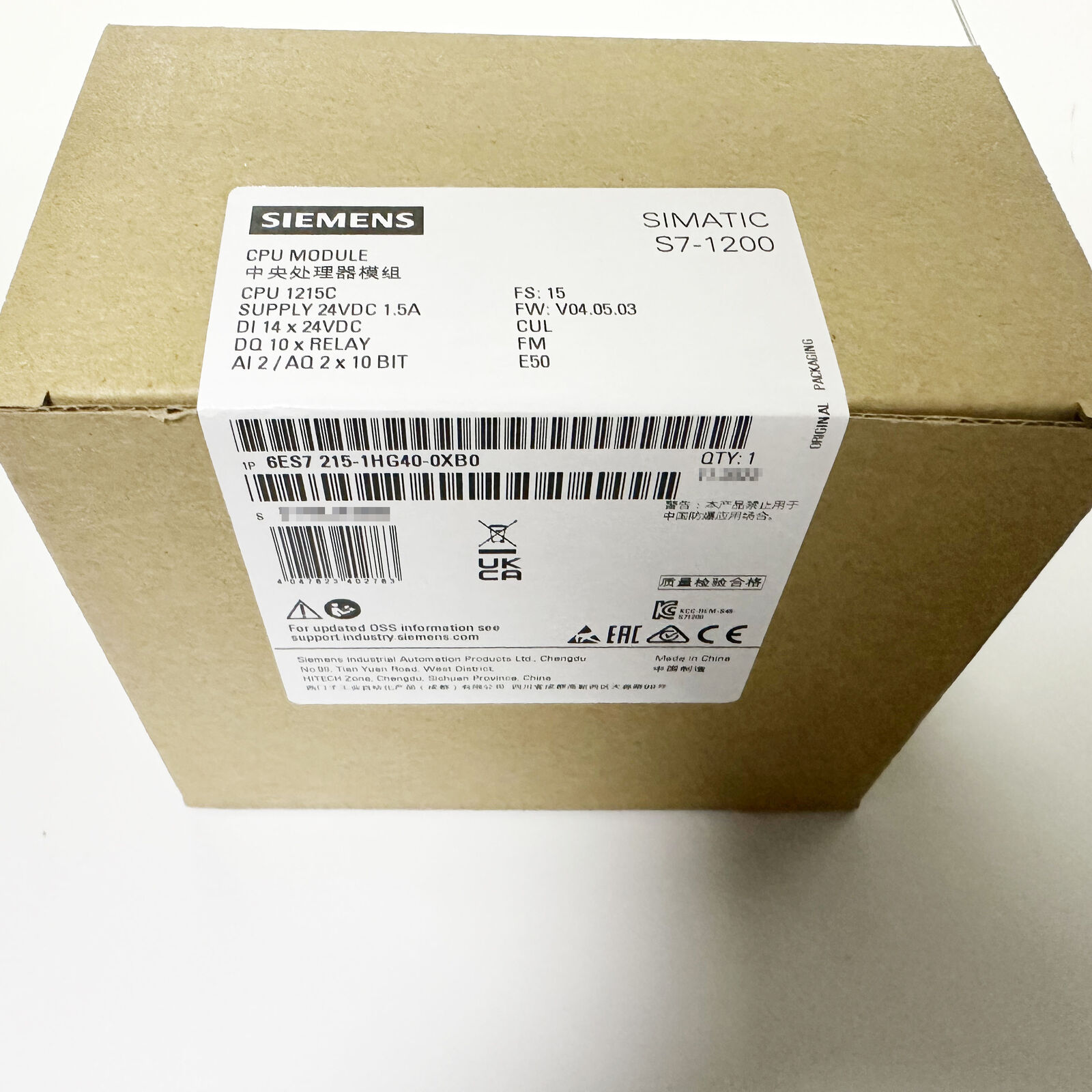 1PCS NEW Siemens 6ES7 215-1HG40-0XB0 6ES7215-1HG40-0XB0 In Box Expedited Ship