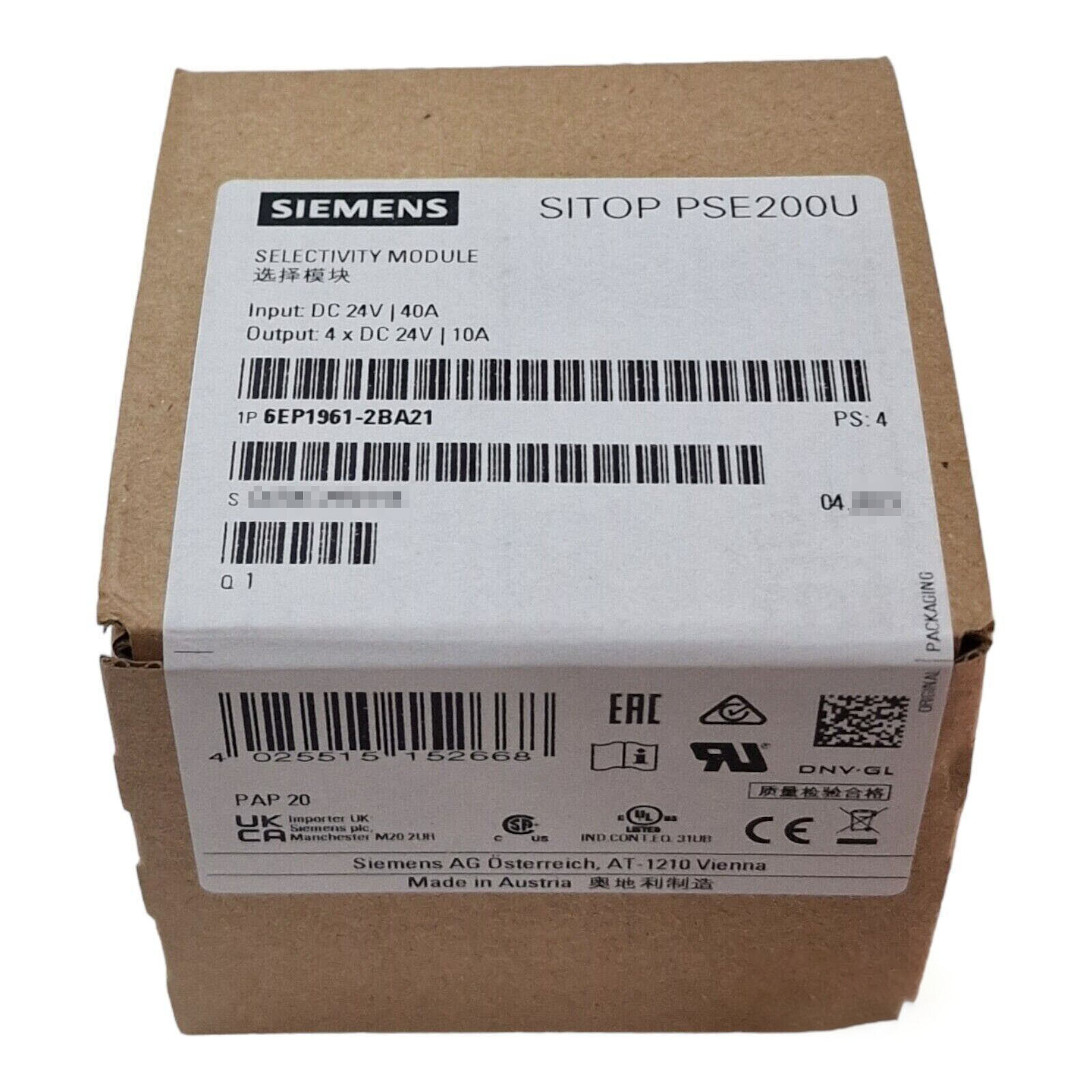 1pcs Siemens SELECTIVITY MODULE -SITOP PSE200U 6EP1961-2BA21-Input DC24V-40A