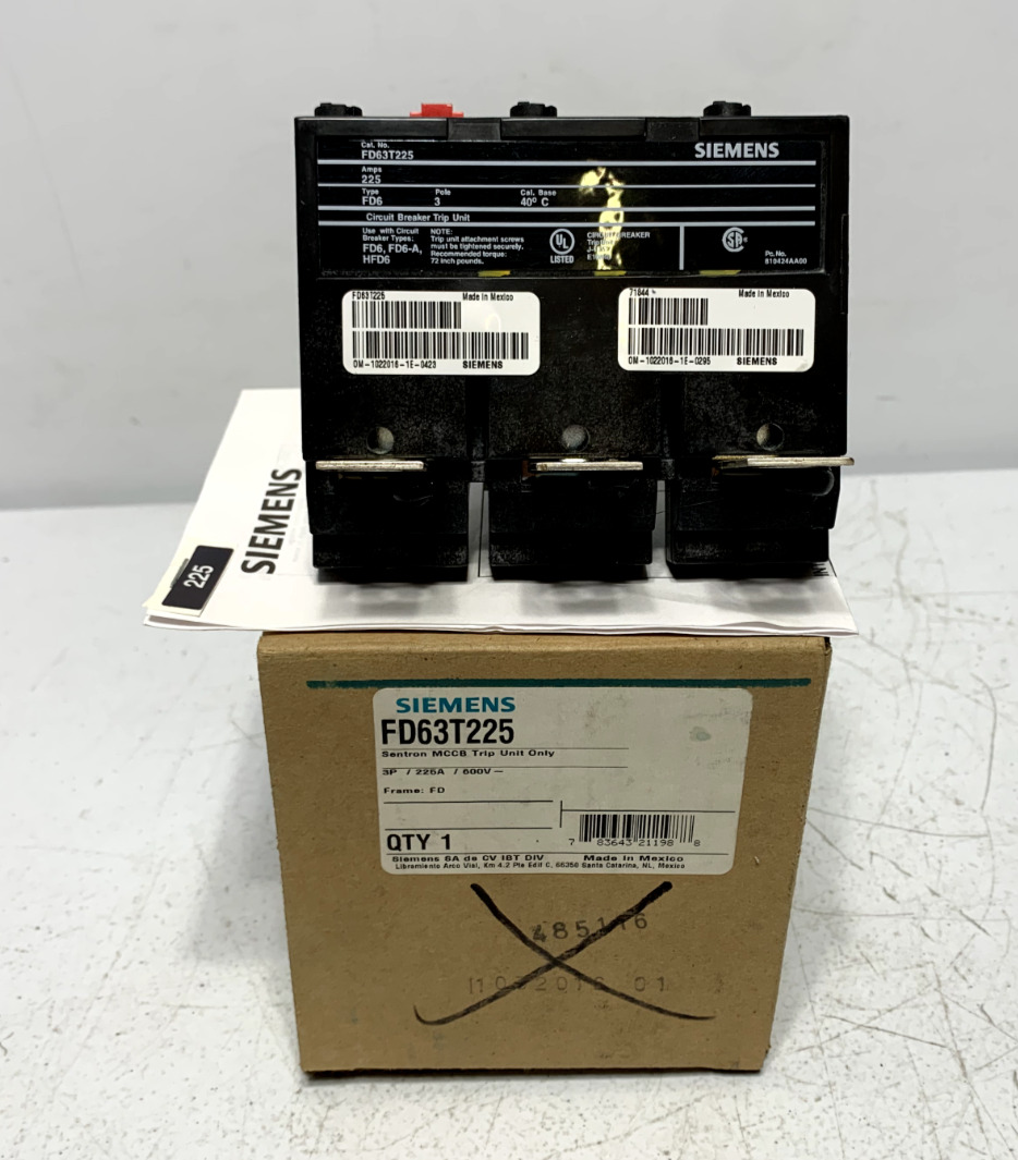 Siemens FD63T225 Circuit Breaker Trip Unit  225 Amps 3 Pole 600V
