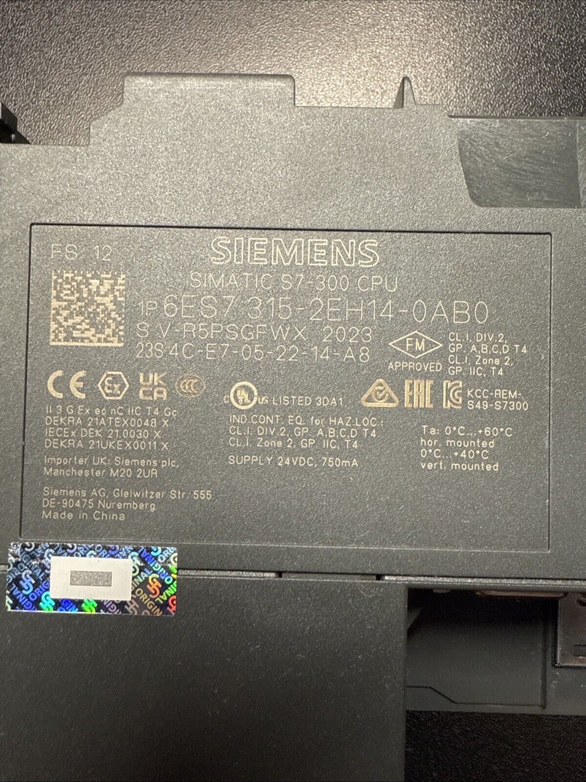 Siemens 6ES7 315-2EH14-0AB0 Industrial CPU SIMATIC S7