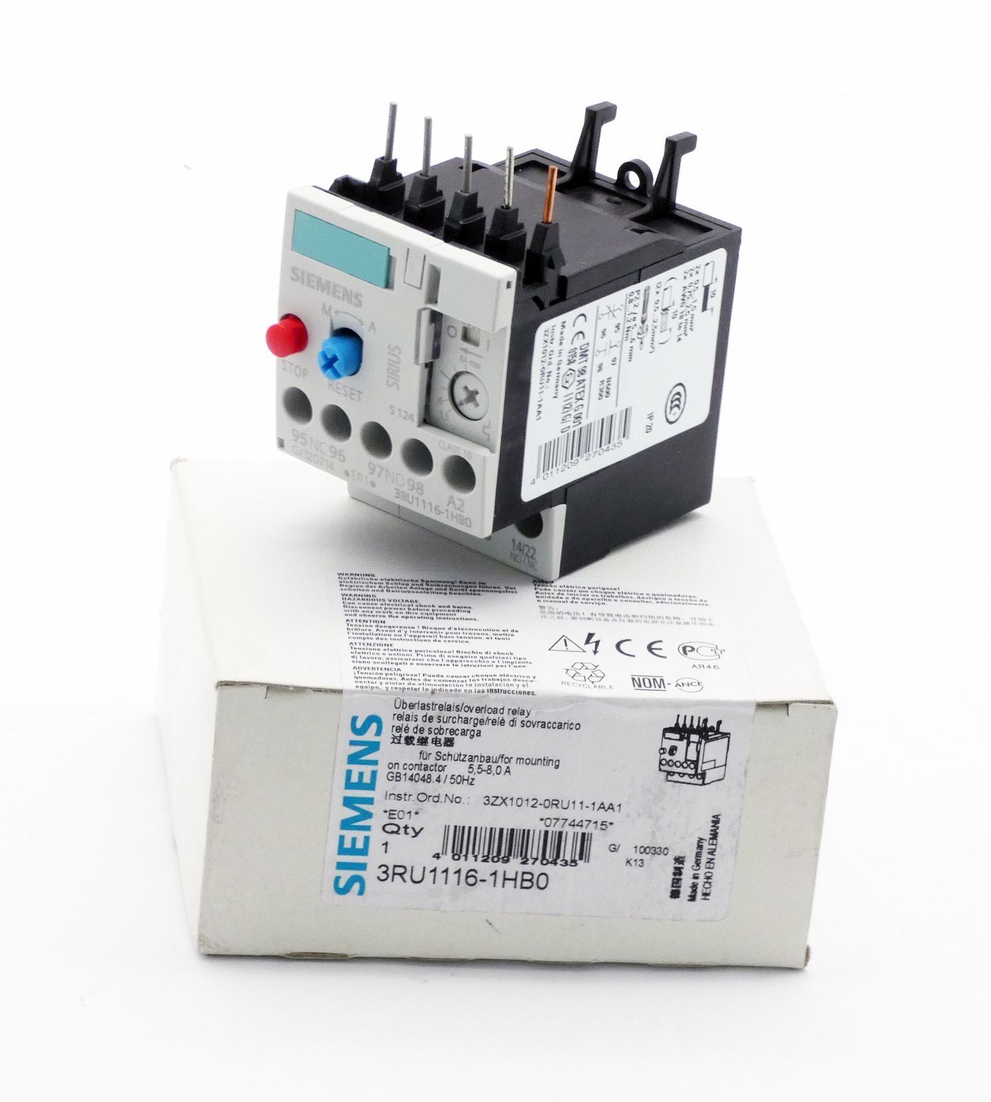 Siemens Sirius 3RU1116-1HB0 3RU1 116-1-HB0 E:01 Overload Relay -Unused/Original Packaging-