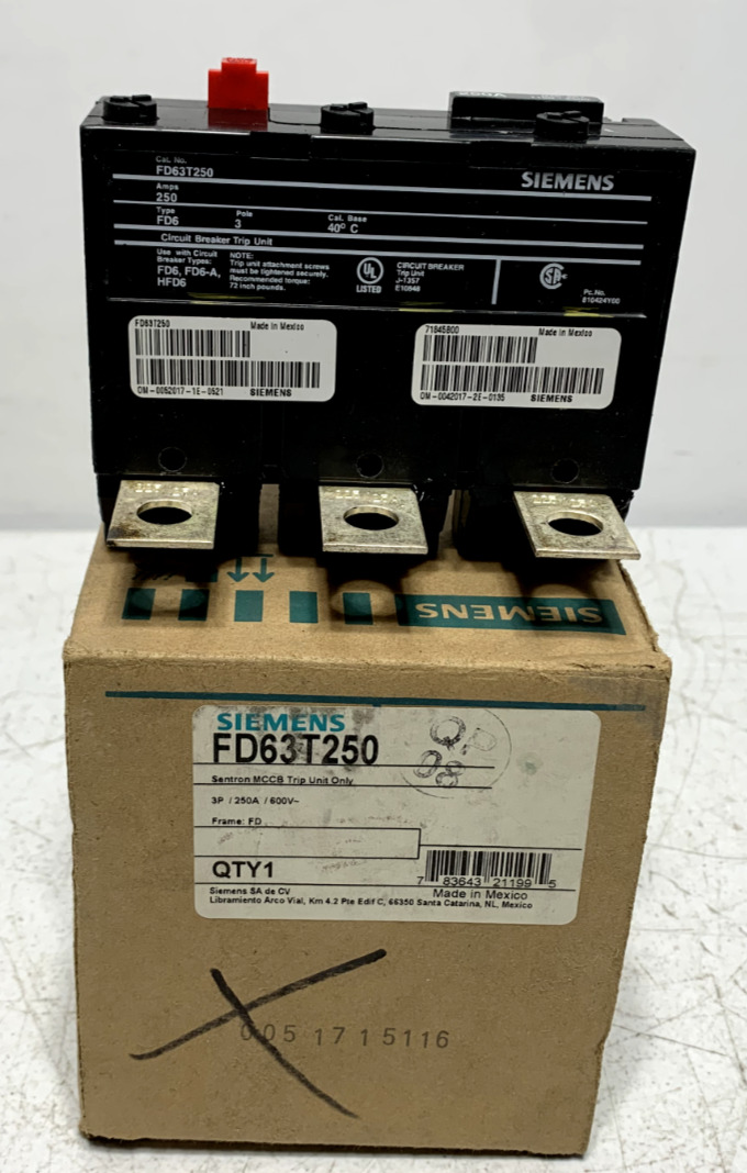 Siemens FD63T250 Trip Unit Circuit Breaker 600V 3P 250A