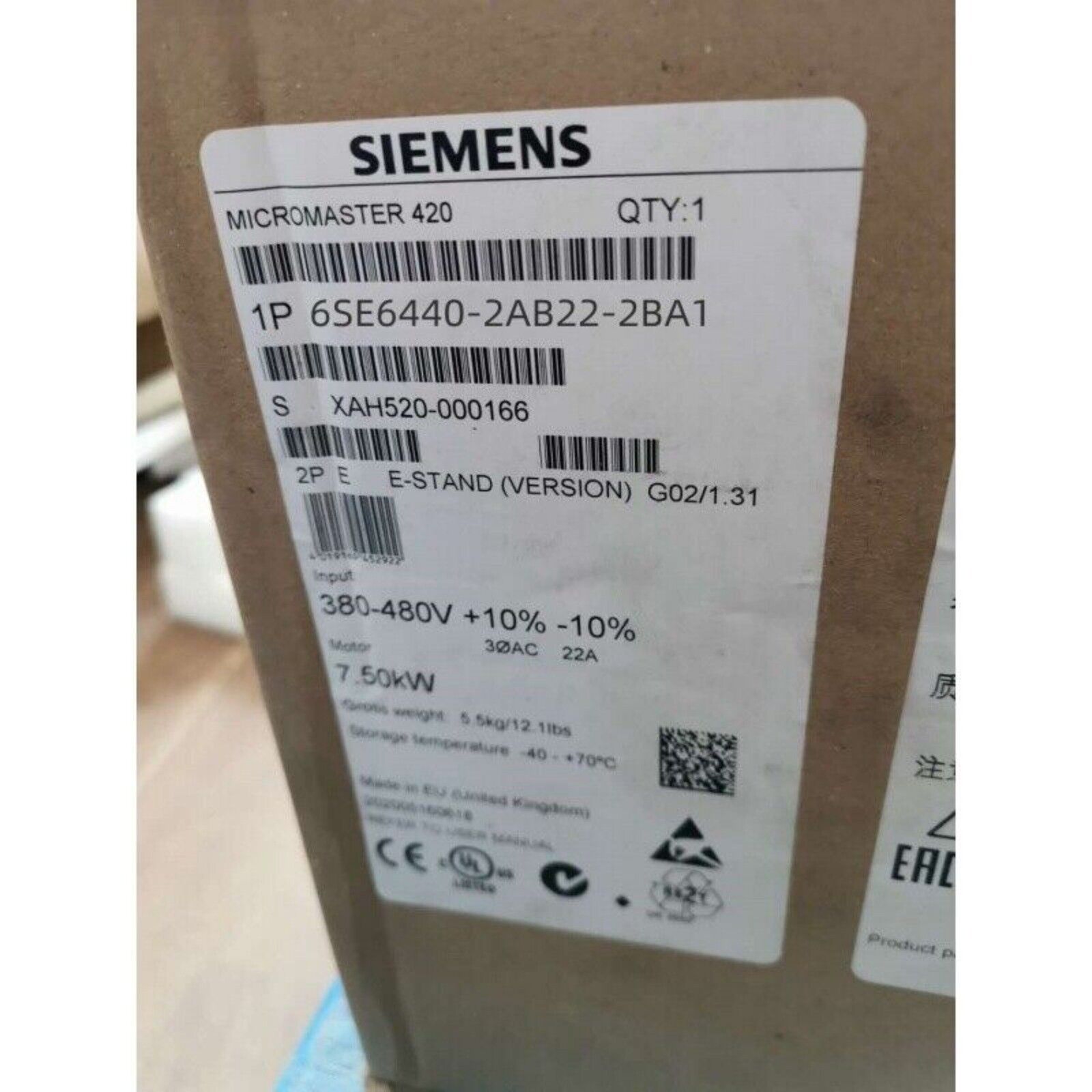 New Siemens 6SE6 440-2AB22-2BA1 6SE6440-2AB22-2BA1 MICROMASTER440 without filter