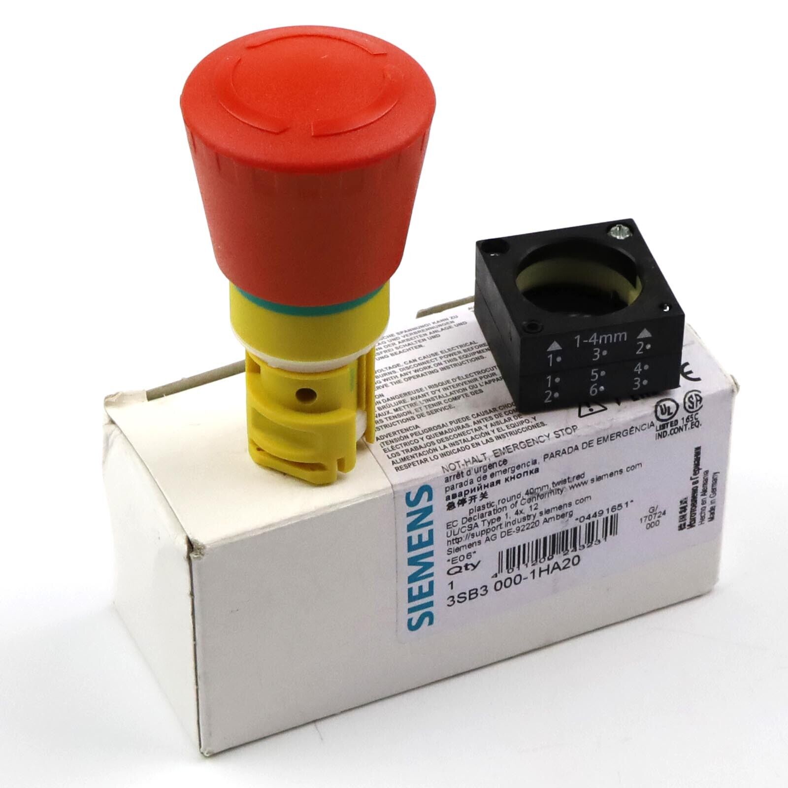 Siemens EMERGENCY STOP Mushroom Push Button 3SB3000-1HA20 ORIGINAL BOX