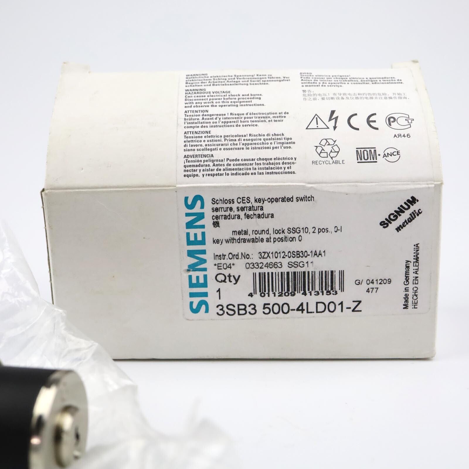 Siemens key switch 3SB3 500-4LD01-Z SSG11 original packaging