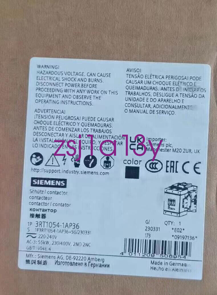 1PCS New original Siemens 3RT1054-1AP36 3RT1 054-1AP36 Contactor  Fast delivery/