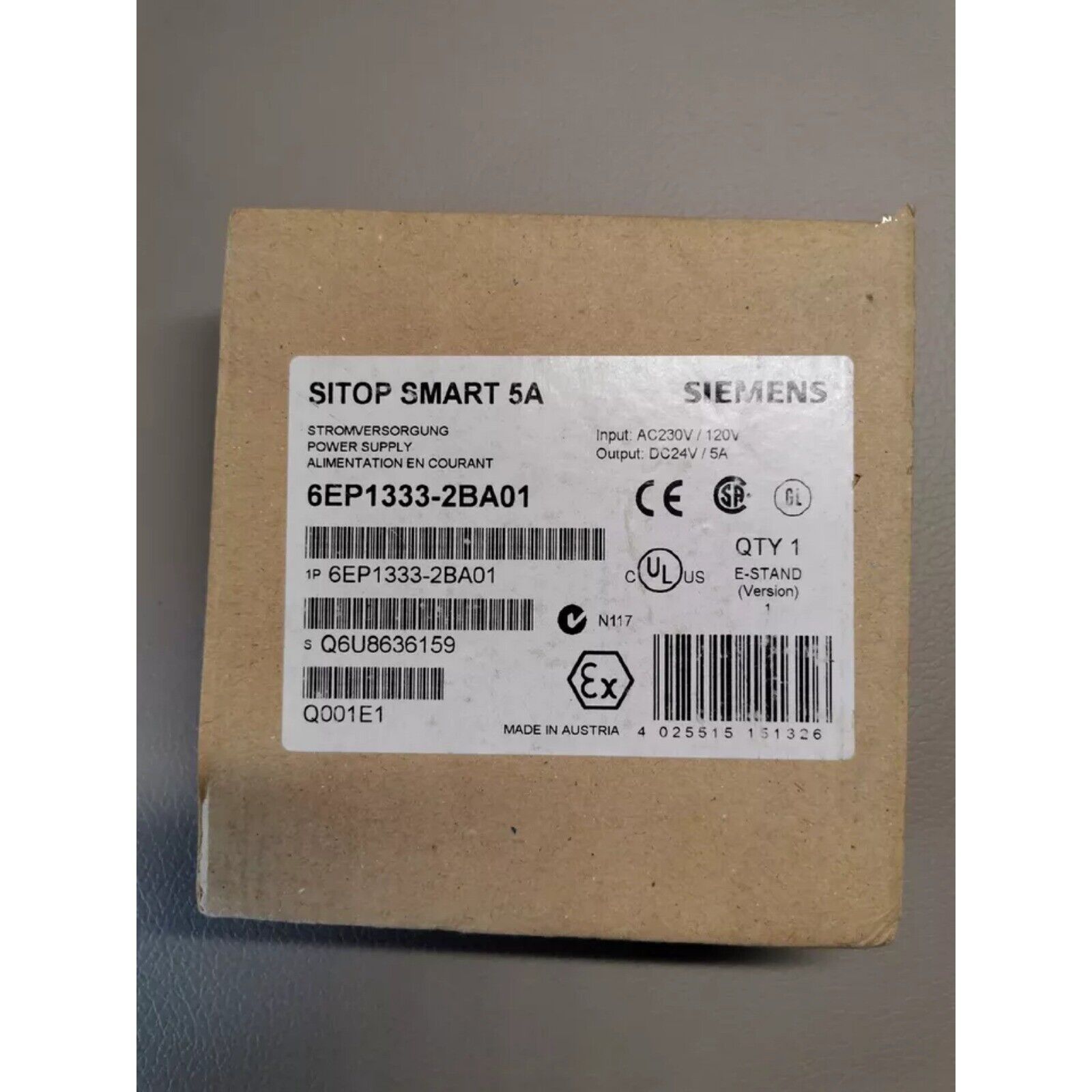New Siemens 6EP1333-2BA01 SITOP 120 W Stabilized Power Supply 6EP1 333-2BA01
