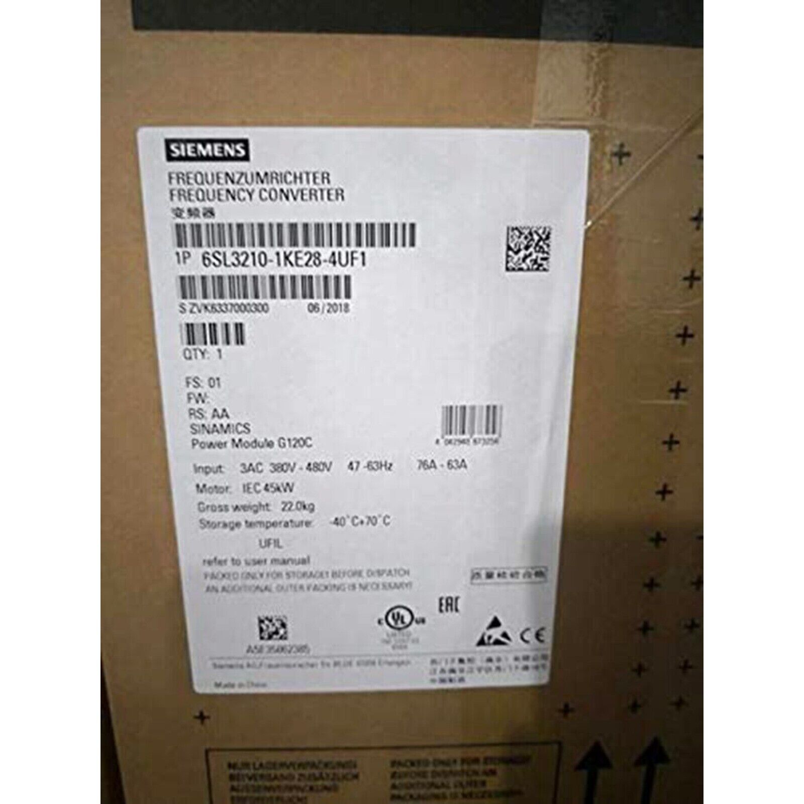 New Siemens SINAMICS G120C 45KW Inverter 6SL3210-1KE28-4UF1 6SL3 210-1KE28-4UF1