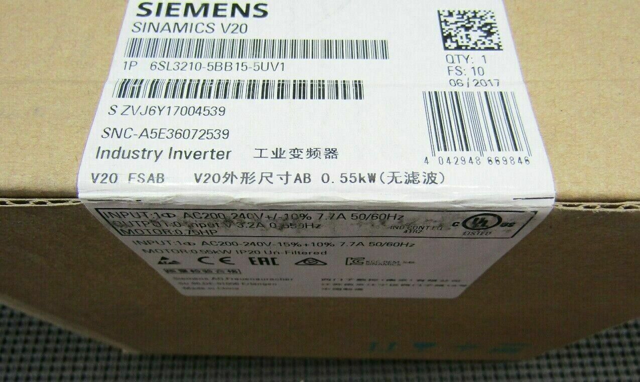 6SL3210-5BB15-5UV1 New Sealed Siemens Industry Inverter 6SL3210-5BB15-5UV1