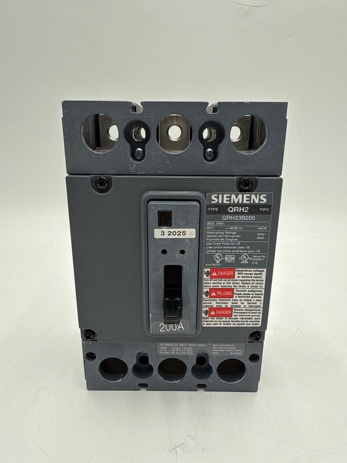 Siemens QRH23B200 Circuit Breaker 200A 3P 240V QRH2 200 Amp 3 Pole New