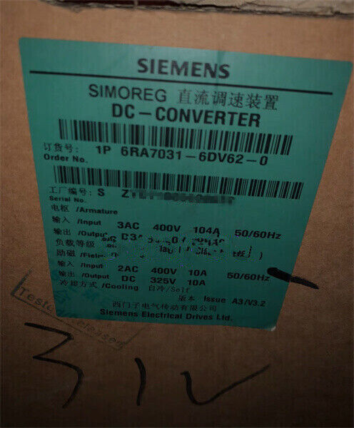 6RA7031-6DV62-0 SIEMENS SIMOREG DC MASTER Rectifier 6RA7031-6DV62-0 By Fedex/UPS