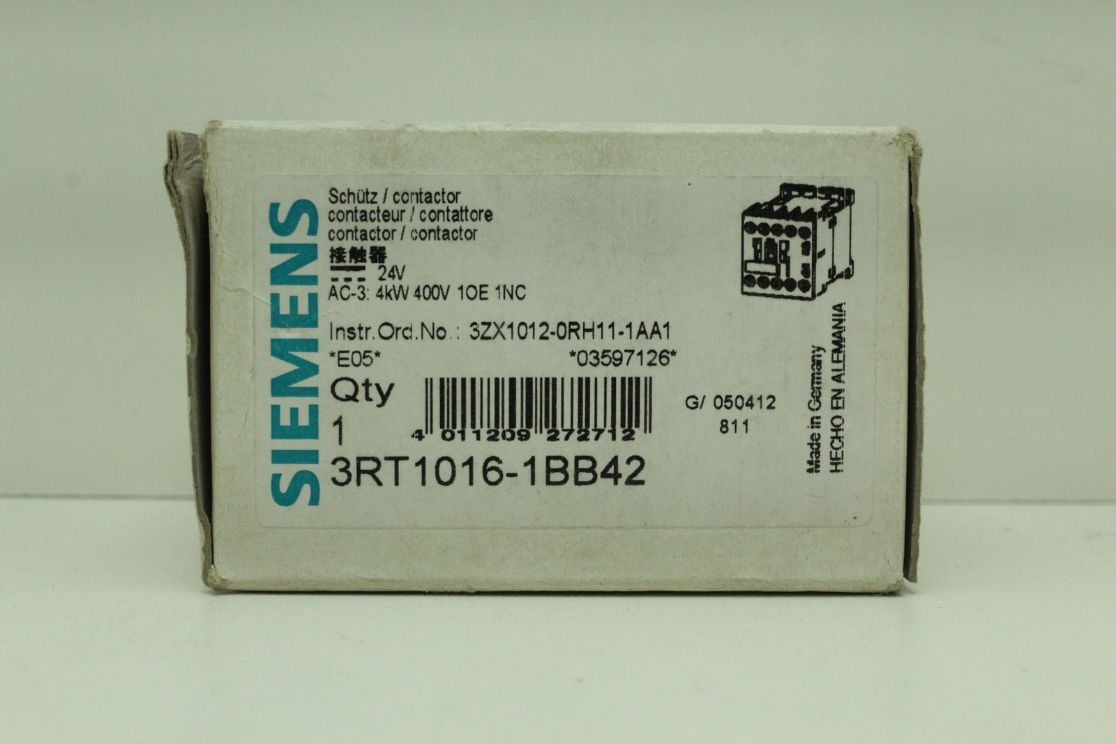 Siemens 3RT1016-1BB42 Power Contactor 4kW 400V 1OE 1NC "New & Original Packaging"