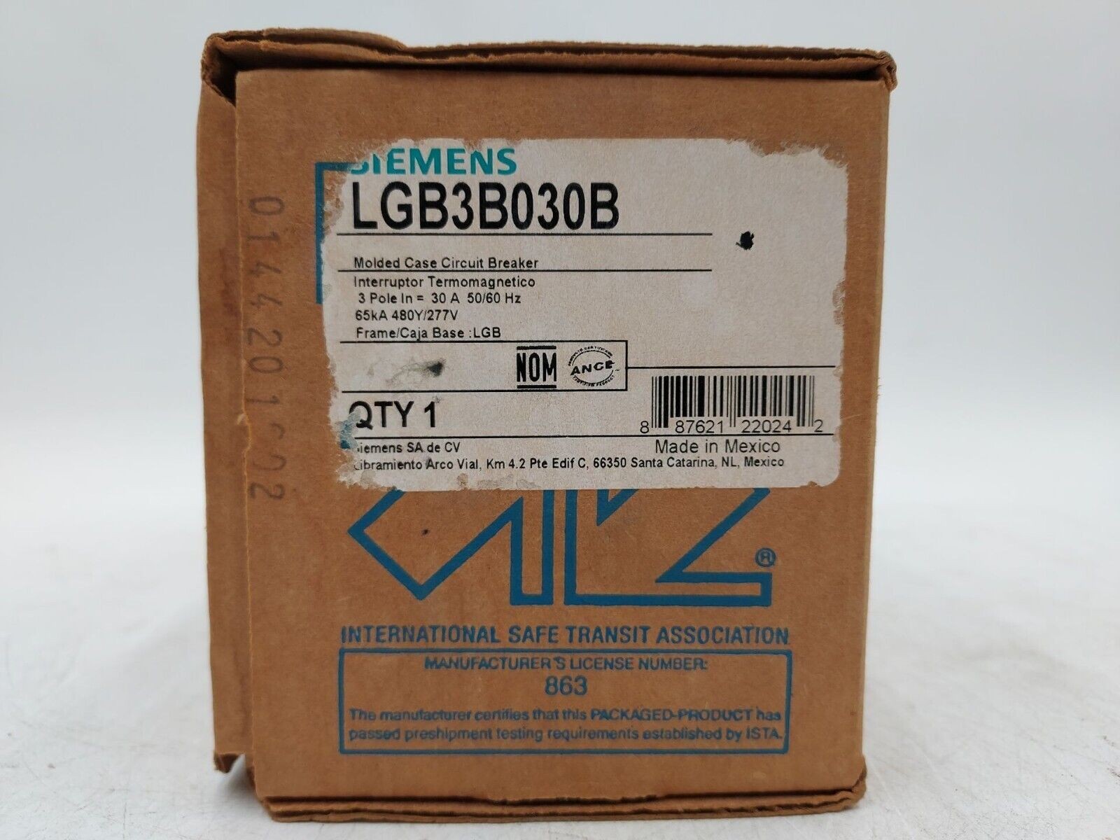 SIEMENS LGB3B030B Circuit Breaker 30A 3P 600V   Bolt On 30 Amp 3 Pole New