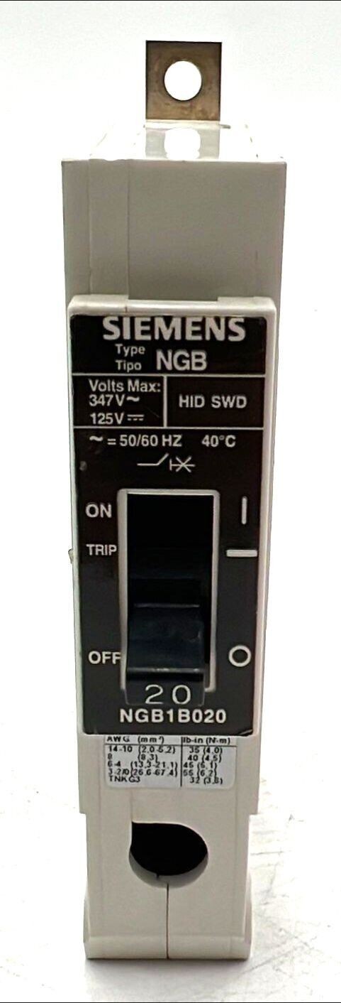 Siemens NGB1B020 Circuit Breaker 20A 1P 347V 1PH NGB 20 Amp 1 Pole Used
